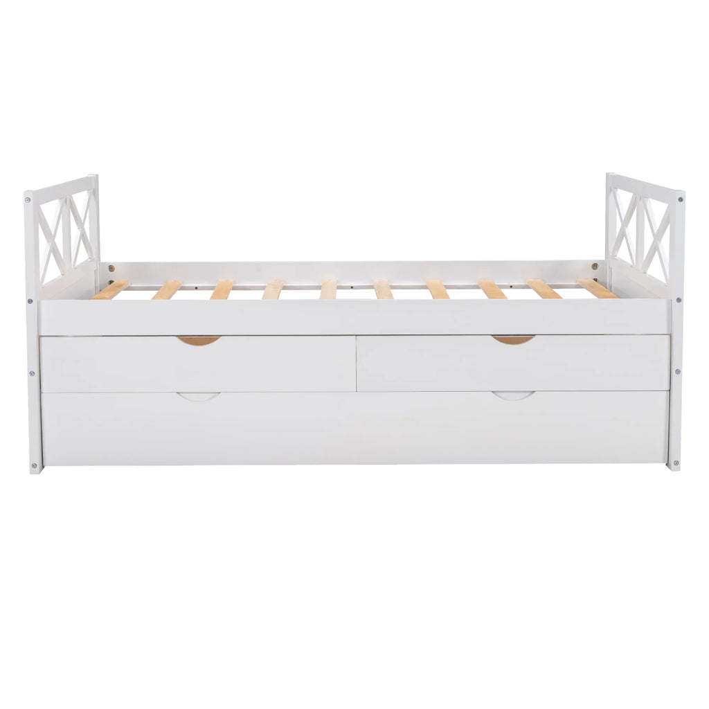 Merax Solid Wood Captain Bed with Trundle and Drawers, Twin, Multiple Colors