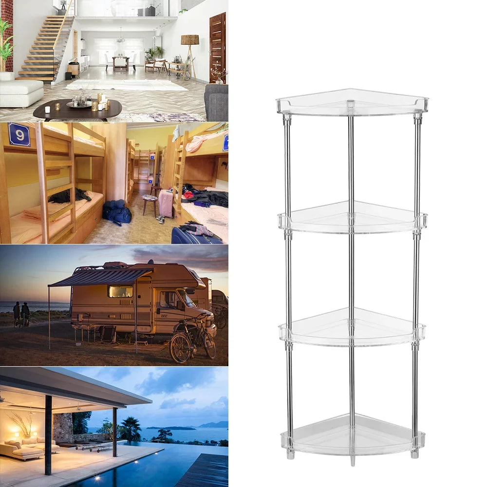 Walmeck 4-Tier Corner Storage Organizing Caddy Stand for Bathroom Vanity Countertops Free Standing  2 Shelves Clear
