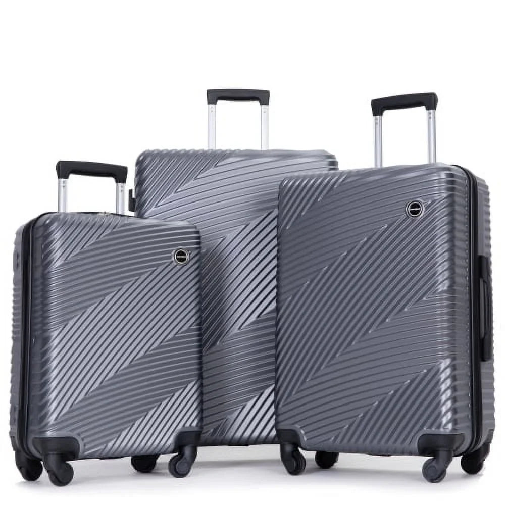3 Piece Luggage Sets + Lightweight Suitcase with Two Hooks, Spinner Wheels, (20/24/28) Gray