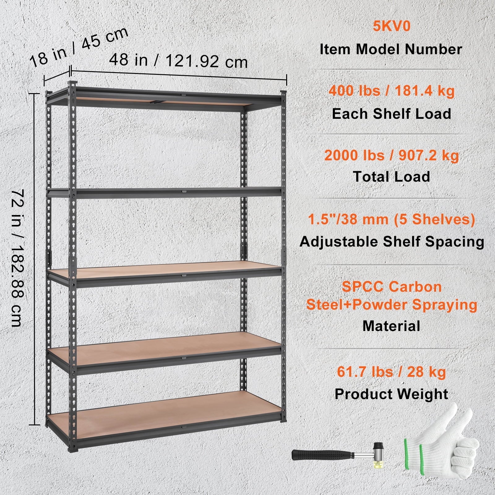 Storage Shelving Unit 72 in.  x 48 in.  x 18 in.  ,Garage Storage Rack 5-Tier Adjustable 2000 lbs Load