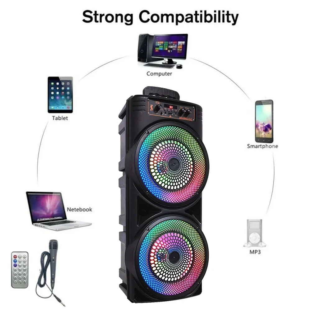 Dual 8-inch Portable Party Bluetooth Speaker 6000W Subwoofer Heavy Bass Loud Sound System Party Speaker & Mic -///
