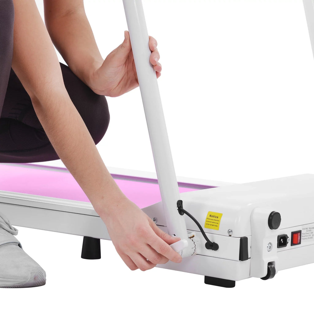 Treadmill Folding Treadmill for Home Portable Electric Motorized Treadmill Running Exercise Machine Compact Treadmill for Home Gym Fitness Workout Walking, No Installation Required, White&Pi