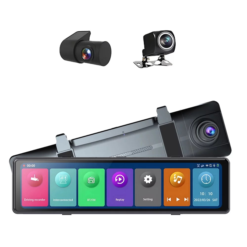 Andoer Dash Camera,3 Cameras Dash Cam Mirror Bt Car Touched Screen Bt Car Video 2.5k Clear Car 12in 2.5k Clear Car Camera Car Rearview Mirror Cam 12in 2.5k Rearview Mirror Bt Screen 2.5k Car