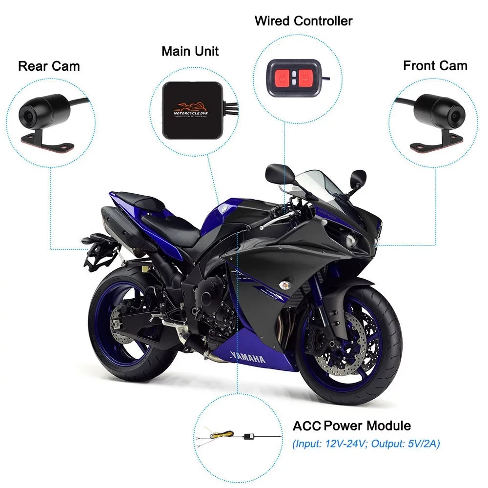 1080P No Screen Motorcycle Dash Cam, WiFi Night Vision 130° Wide Angle Front & Rear Camera 2 Channels Video Driving Recorder, Loop Recording, -sensor