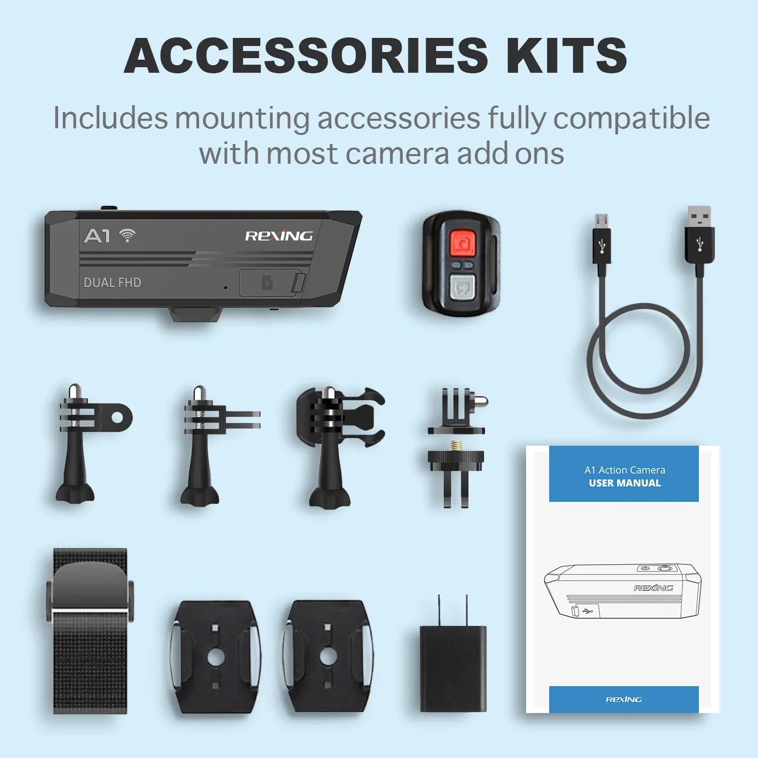 Rexing  Two Way Action Camera Front & Back 1080p@30fps with Wi-Fi Connect
