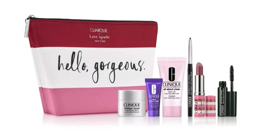 Clinique Skincare Makeup 7pcs De-Aging Super Stars Gift Set with Clinique Smart Broad  15 Custom-Repair Moisturizer, Wrinkle Correcting Serum and Love Pop Lipstick