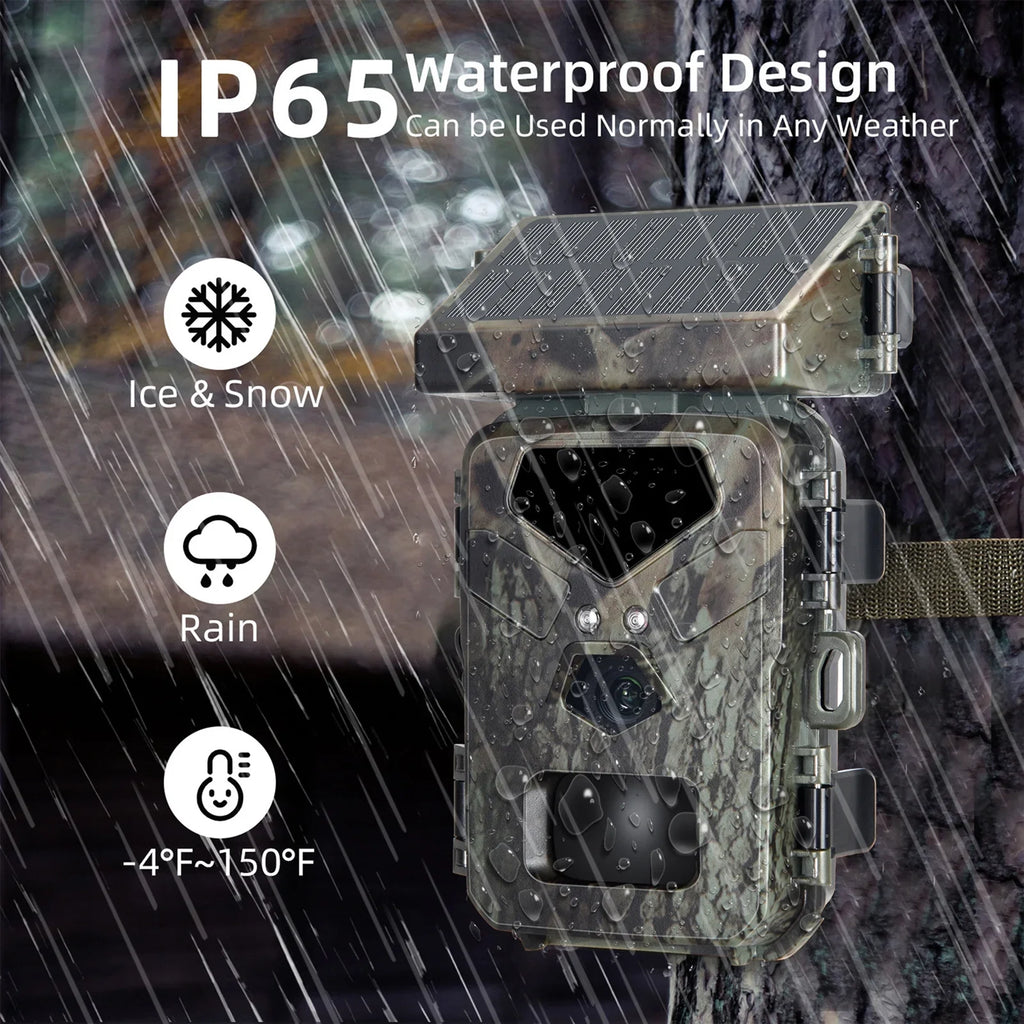Trail Camera Solar Powered 20MP 1080P Game Camera 0.3s Trigger Time Hunting Cam with Night Vision Motion Activated  Waterproof Loop Recording for Wildlife
