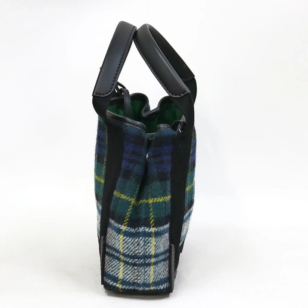 Pre-Owned Balenciaga Handbag Navy Cabas Plaid Small Green Women's Men's (Fair)