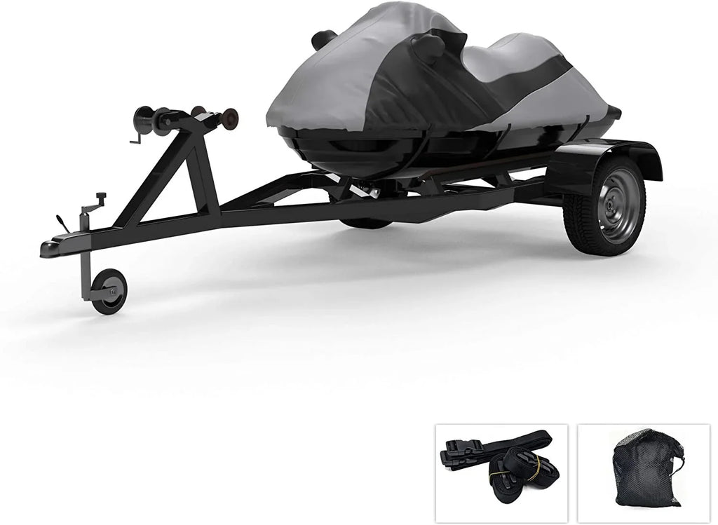 Custom Fit Weatherproof Jet Ski Covers Full for Yamaha Waverunner  Cruiser///  2007-2008 - Gray/Black - Trailerable - All Weather - Rain & Sun - Free Trailer Straps & Bag