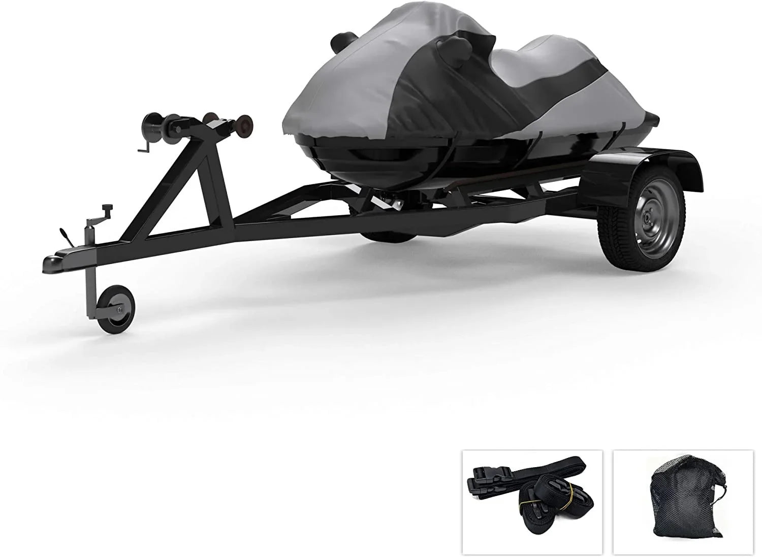 Custom Fit Weatherproof Jet Ski Covers Full for Yamaha Waverunner  Cruiser///  2007-2008 - Gray/Black - Trailerable - All Weather - Rain & Sun - Free Trailer Straps & Bag