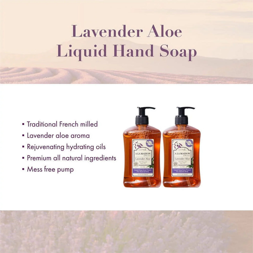 Lavender Aloe Liquid Hand Soap - Triple French Milled Natural Moisturizing Soap (2 Pack, 16.9 oz Bottle)