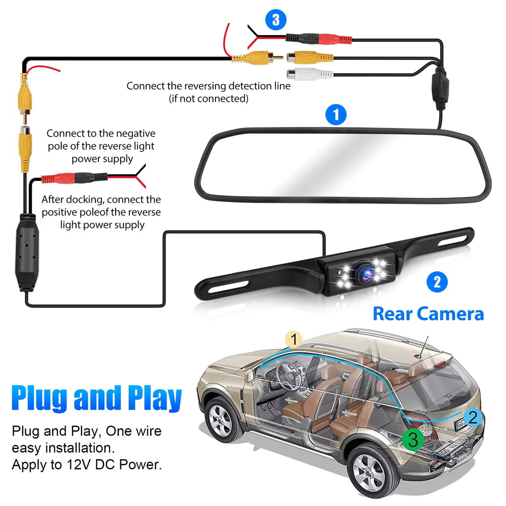 Car Rear View Mirror Camera, 5" Mirror Backup Camera, 1080P Dash Camera License Plate Rear Cam, Waterproof 150° Driving Recorder with Night Vision, -Sensor, Parking Monitor
