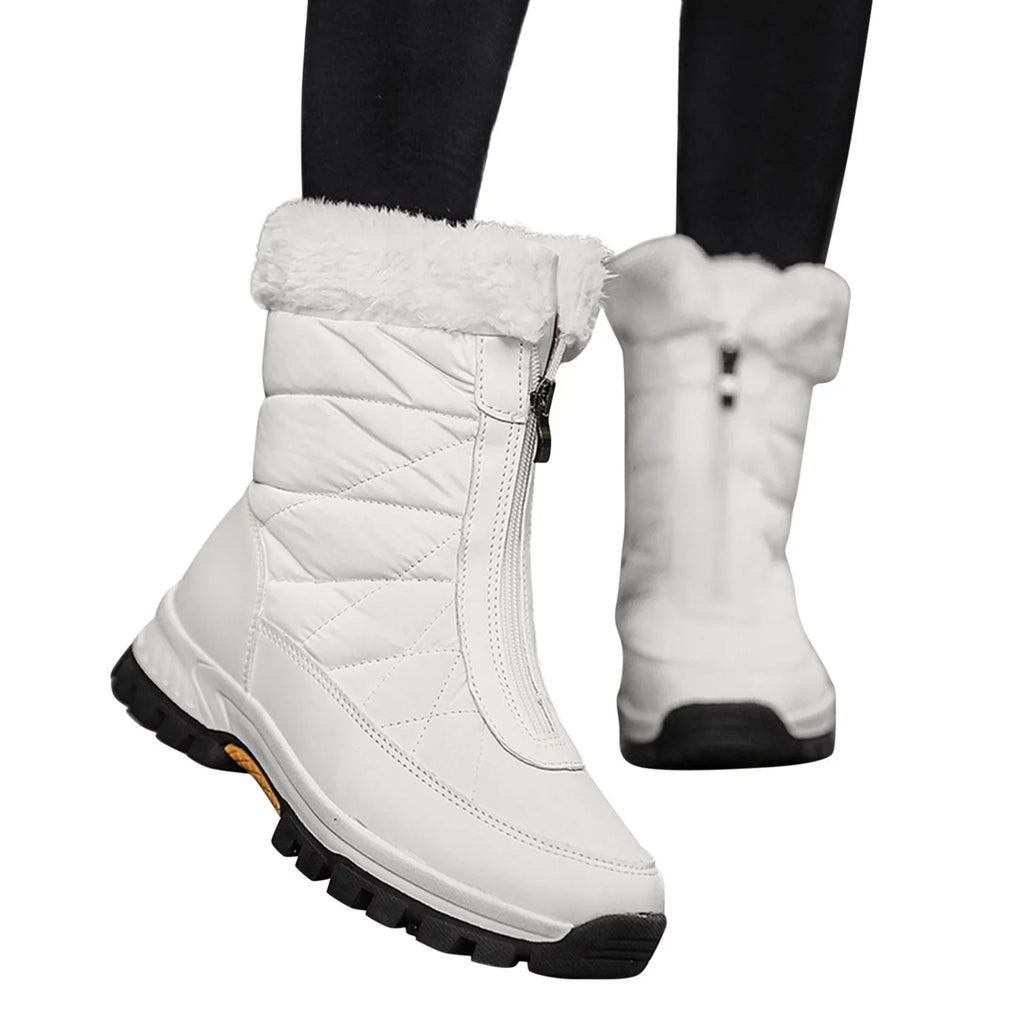 Fashion Women Winter Water Proof Flat Zipper Keep Warm Snow Boots Comfortable Mid Boots Shoes