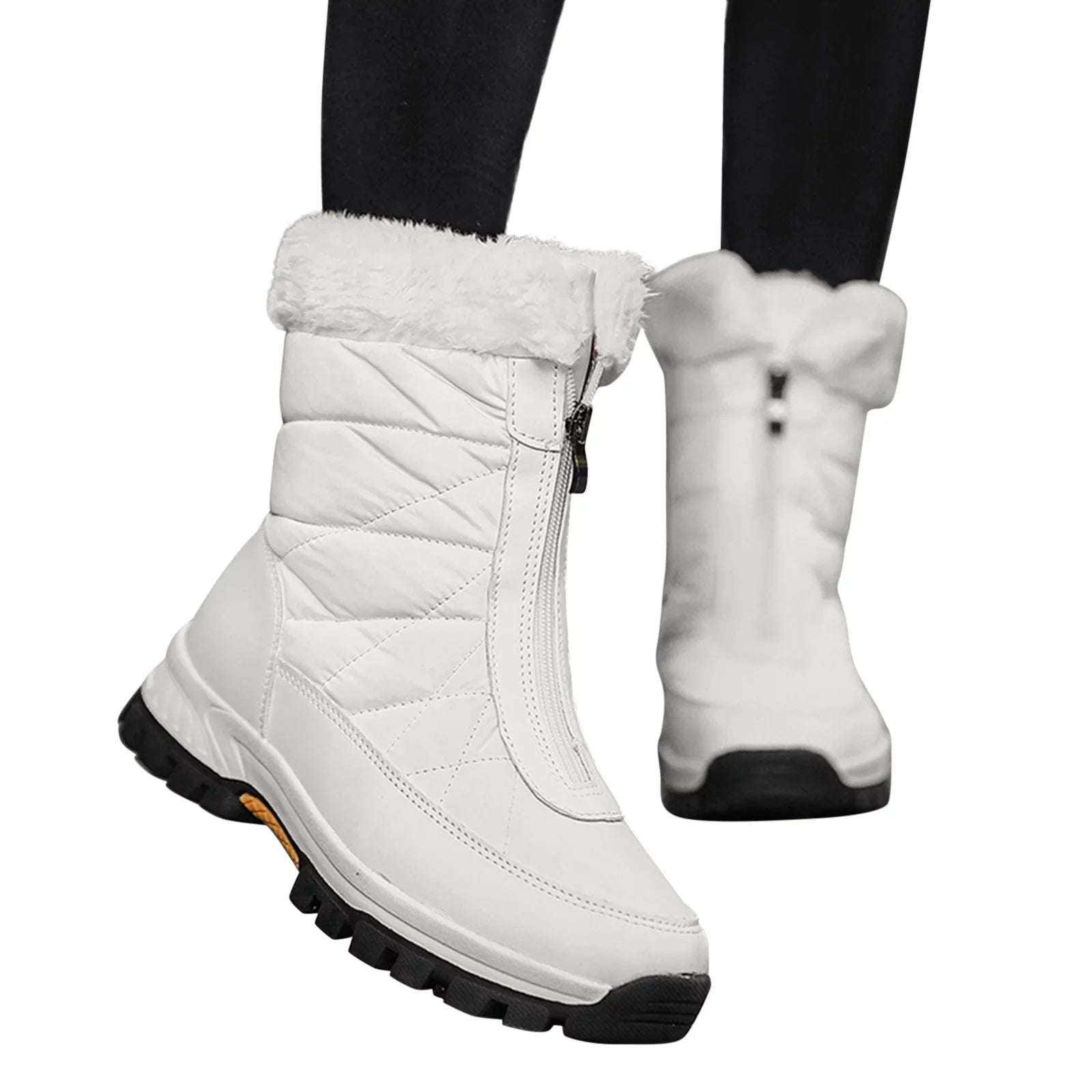 Fashion Women Winter Water Proof Flat Zipper Keep Warm Snow Boots Comfortable Mid Boots Shoes