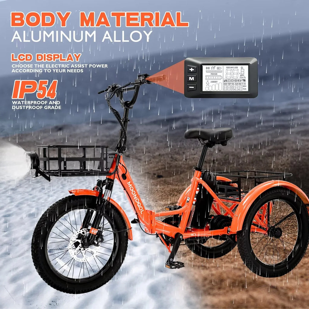 16MPH 500W 48V 14.5Ah 20" Electric Folding Tricycle for Women, Electric Motorized Tricycle Adult, Fat Tire 3 Wheel Electric Bikes, Step-Thru 1-Speed Electric Trike for Senior, Men