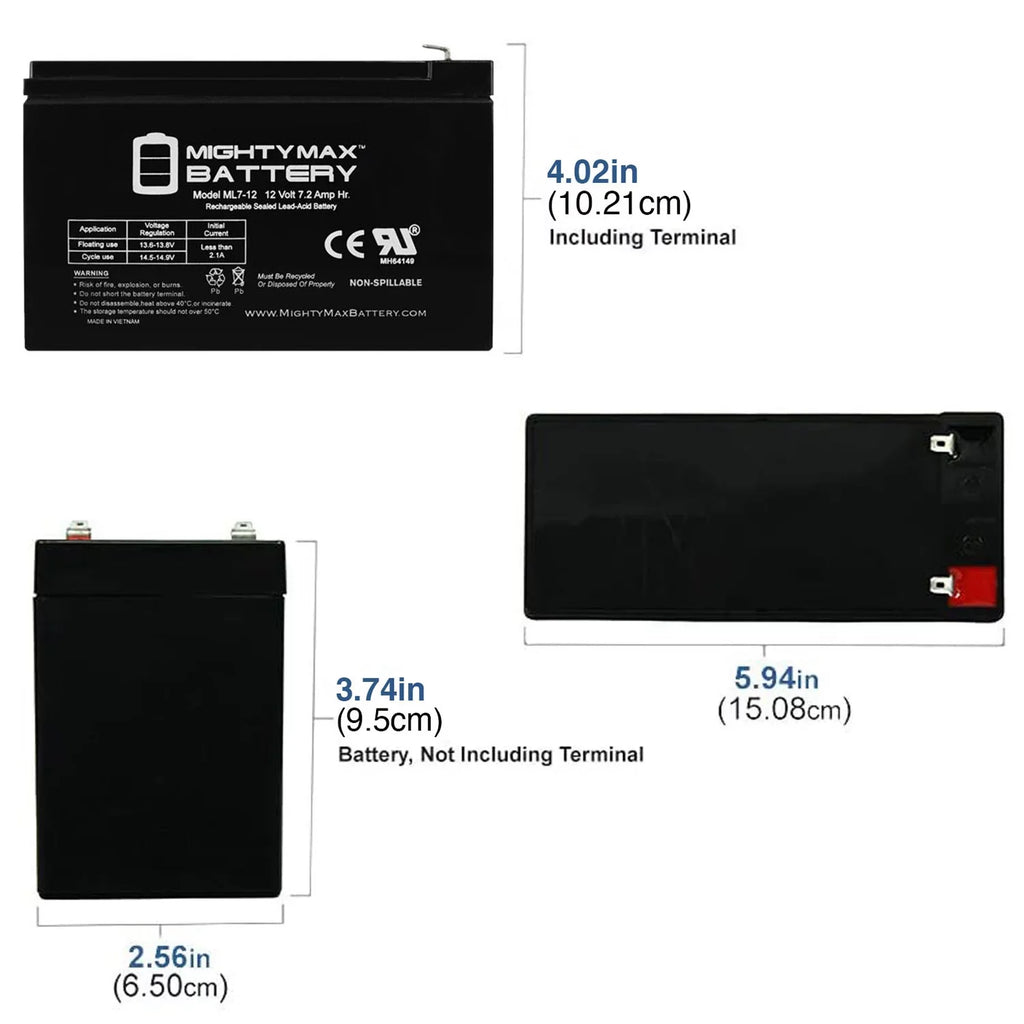 12V 7.2AH Battery for Marcum Showdown Troller 2.0 + 12V 1Amp Charger