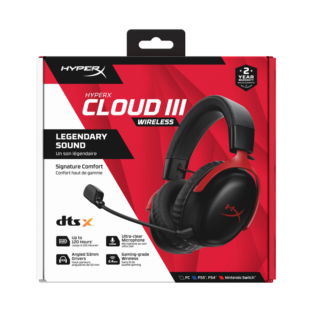 HyperX Cloud  Wireless – Gaming headset for , , , up to 120-hour Battery, 2.4GHz Wireless, 53mm angled drivers, Memory foam, Durable Frame, 10mm microphone – Black/Red