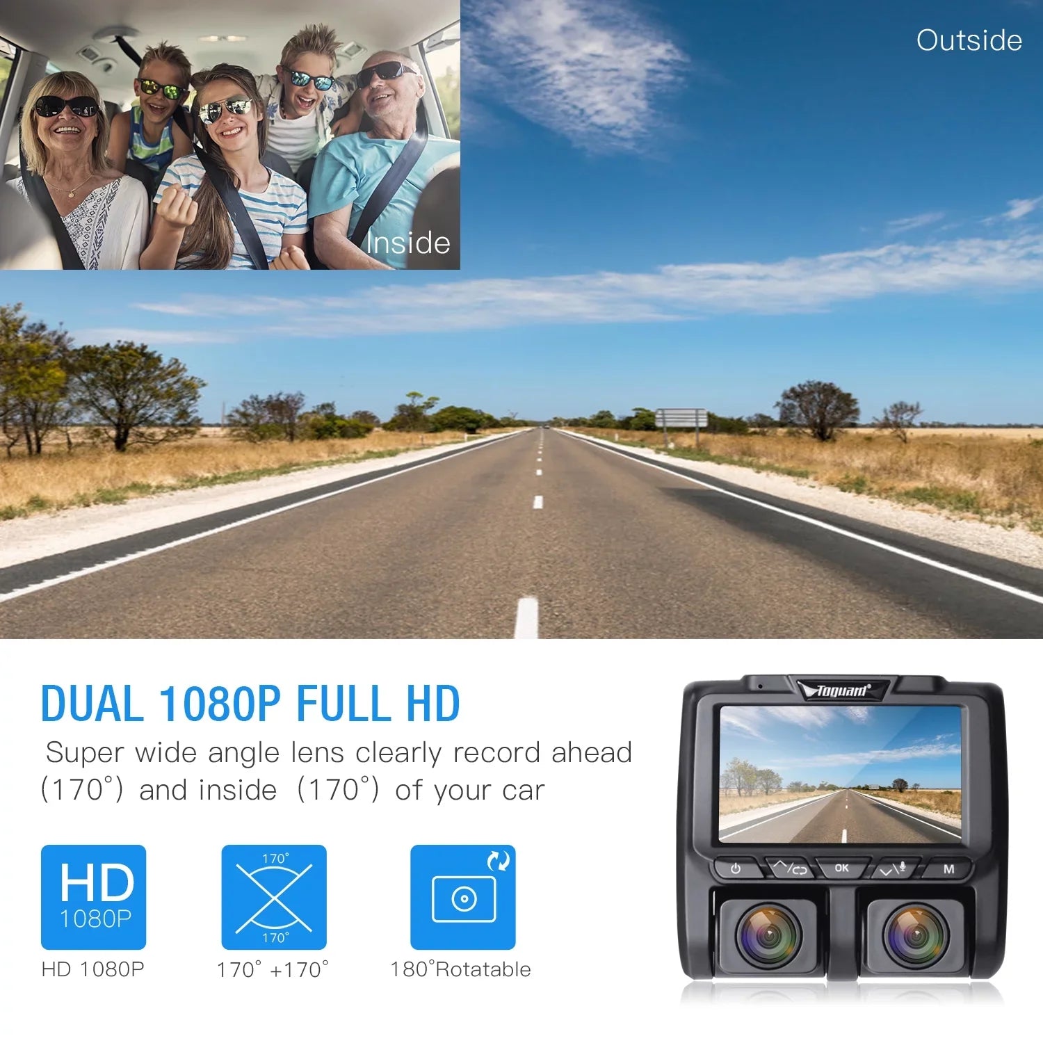Dual Dash Cam Front and Inside 1080P Dash Camera 3"  Screen Car Camera  with  Night Vision Parking Monitor, -Sensor, Loop Recording