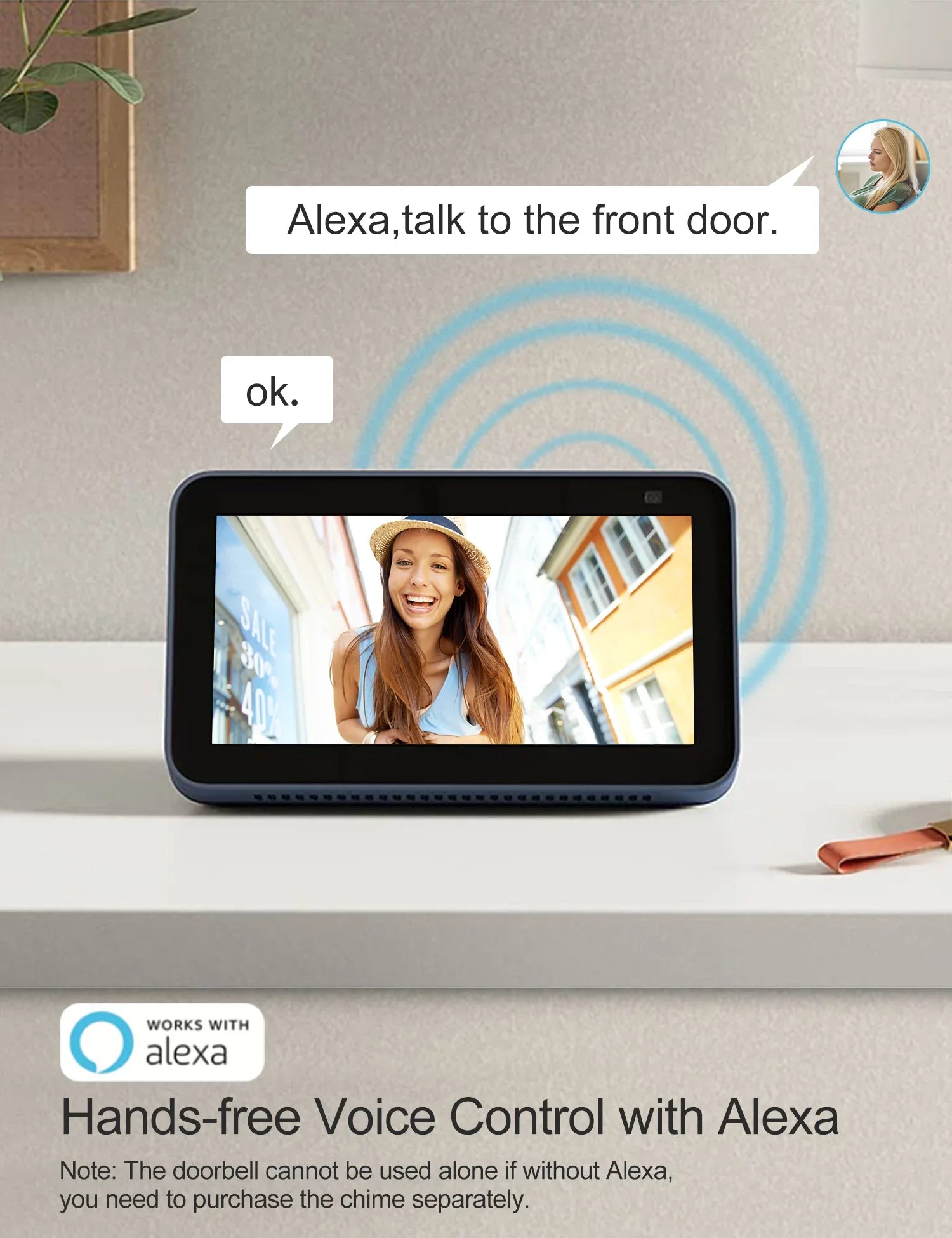 Wireless Doorbell Camera, 2K Smart Video Doorbell Works with Alexa Door Bell Camera for Home Security, 2.4G WiFi Required