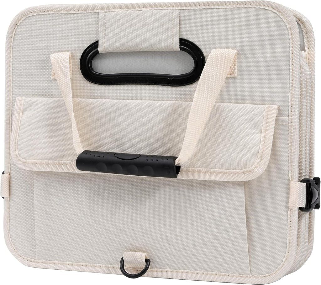 Glamor  Car Trunk Organizer with Lid Car Storage Organizer Collapsible Multi Compartment Adjustable Straps Car Organizer for , Truck, Sedan(Beige)