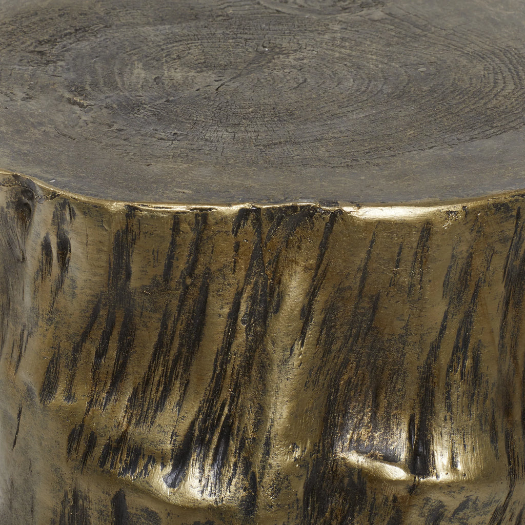 DecMode Eclectic Gold Chopped Tree Log Inspired Accent Table, 18" x 19" with Gold Carved Wood Grain Finish