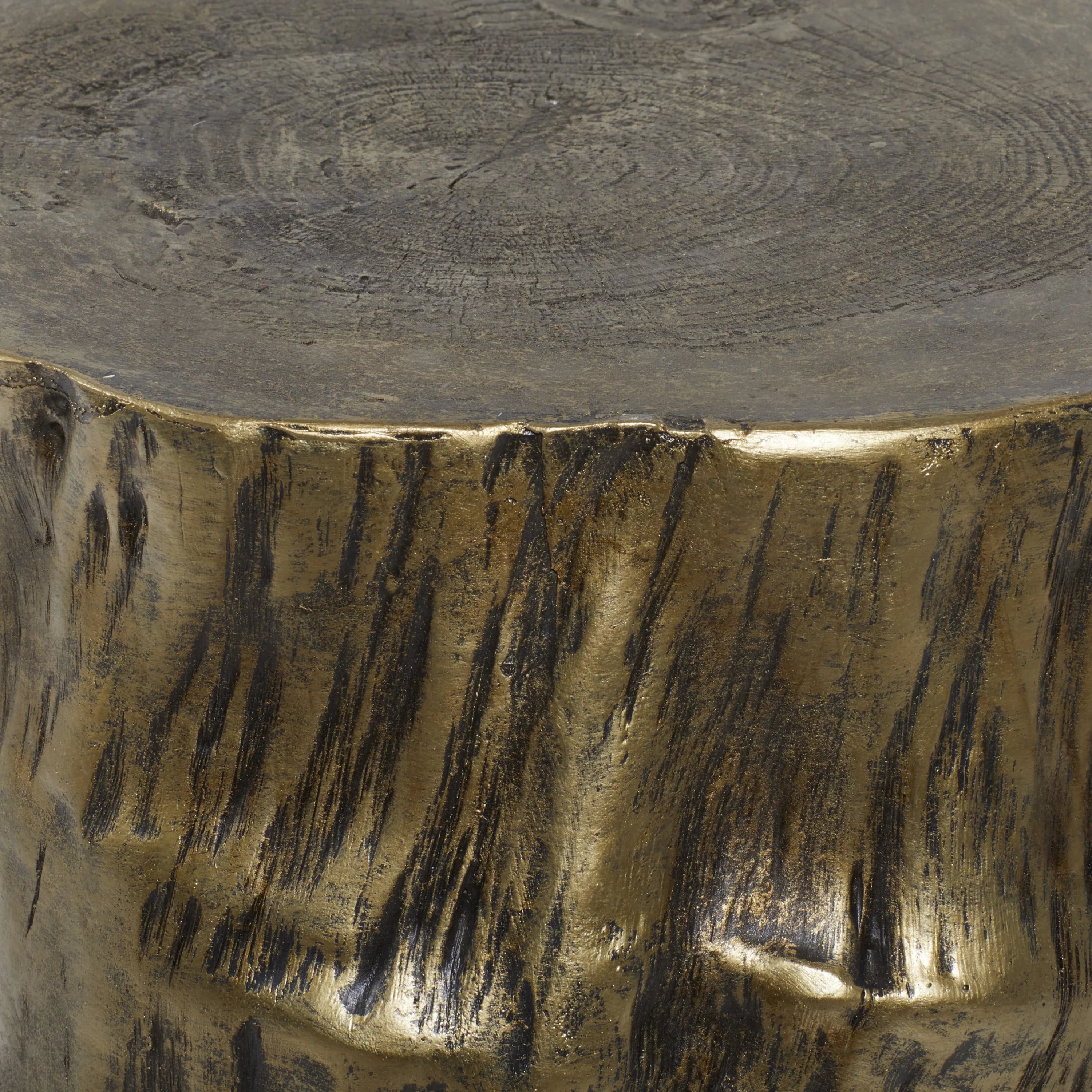 DecMode Eclectic Gold Chopped Tree Log Inspired Accent Table, 18" x 19" with Gold Carved Wood Grain Finish