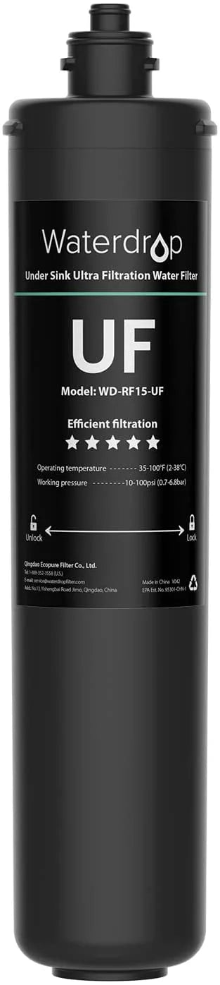 Waterdrop -- Water Filter, Replacement 15UA- Under Sink Water Filtration System, 0.01 Micron, 16000 Gallons High Capacity