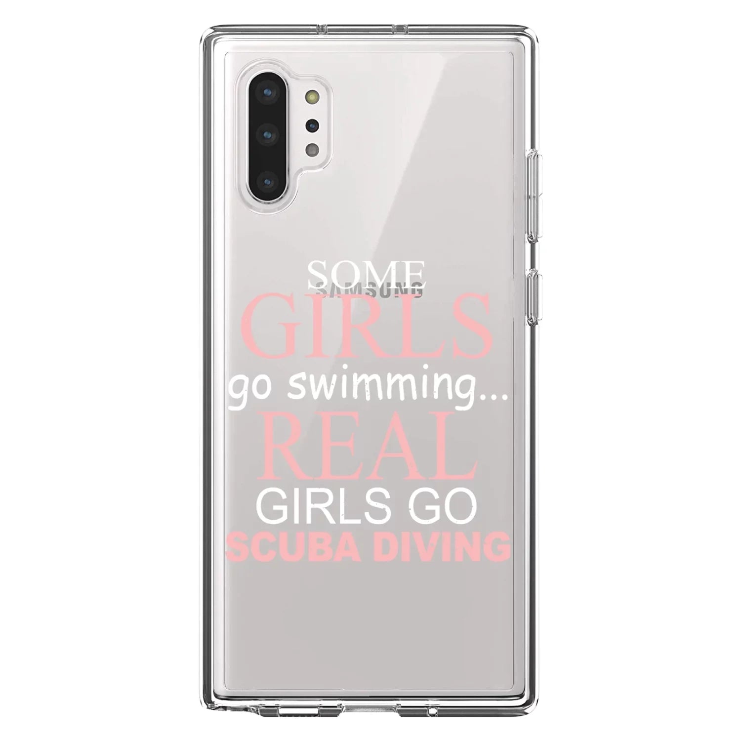 DistinctInk Clear Shockproof Hybrid Case for Galaxy Note 10  (6.8" Screen) -  Bumper Acrylic Back Tempered Glass Screen Protector - Real Girls Go Scuba Diving