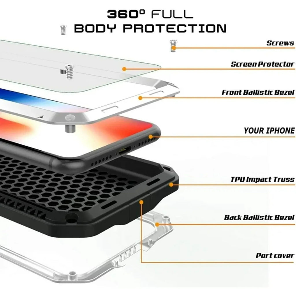 Gorilla Glass Aluminum Metal iPhone  Max Case (Silver) Heavy Duty Military Grade Shockproof and Scratch Resistant Protection, Rugged Outdoor Travel