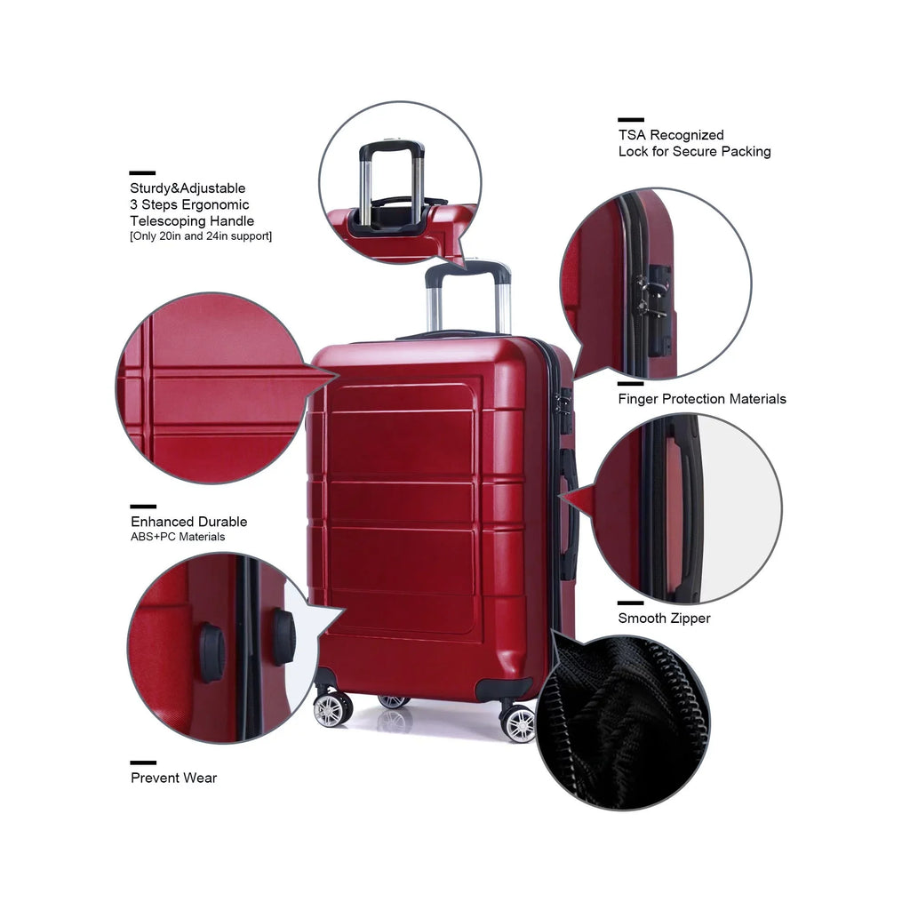 Traveling Luggage, 3pcs Hardside Luggage Set, 20"+24"+28" with  Lock, Red