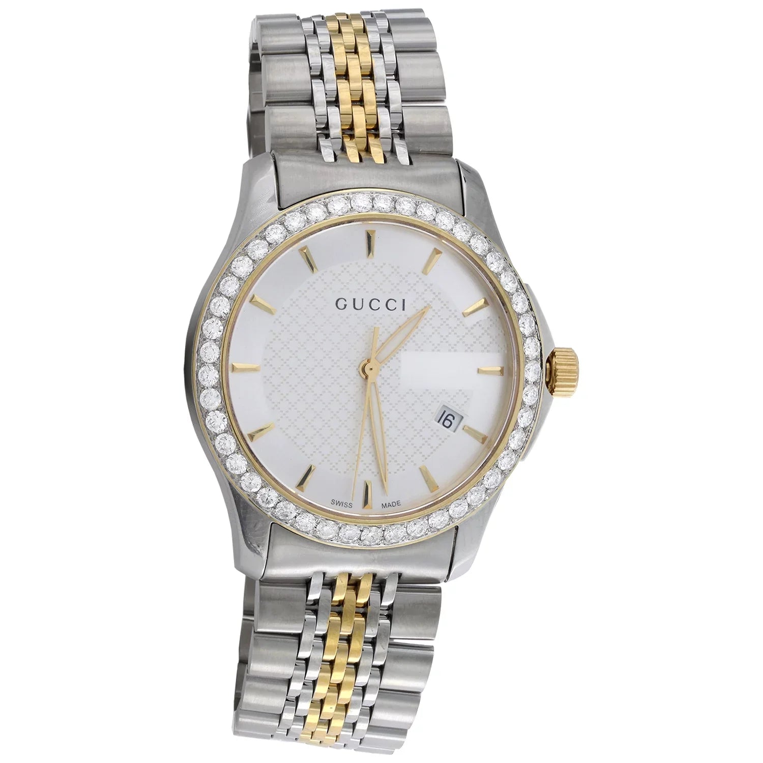 Gucci Ya126409 Diamond Watch -Timeless 38mm Two Tone Yellow . Steel  2 .