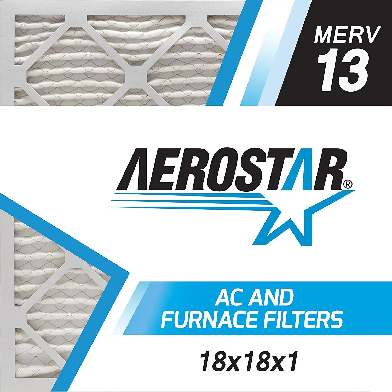 Aerostar Pleated Air Filter,  13, 18x18x1, Pack of 6, Made in the