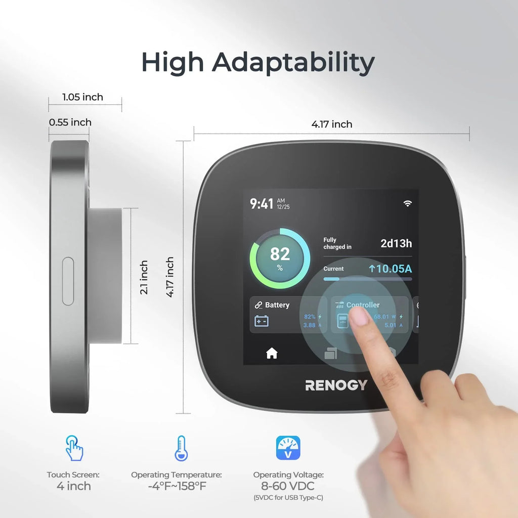 Renogy  Core: All-in-one Off-Grid Energy Monitoring Panel with  Leveling System, Battery Monitoring for Van, Cabin, Boat and Tiny Homes, Works with Renogy Energy Devices, Wi-Fi Version