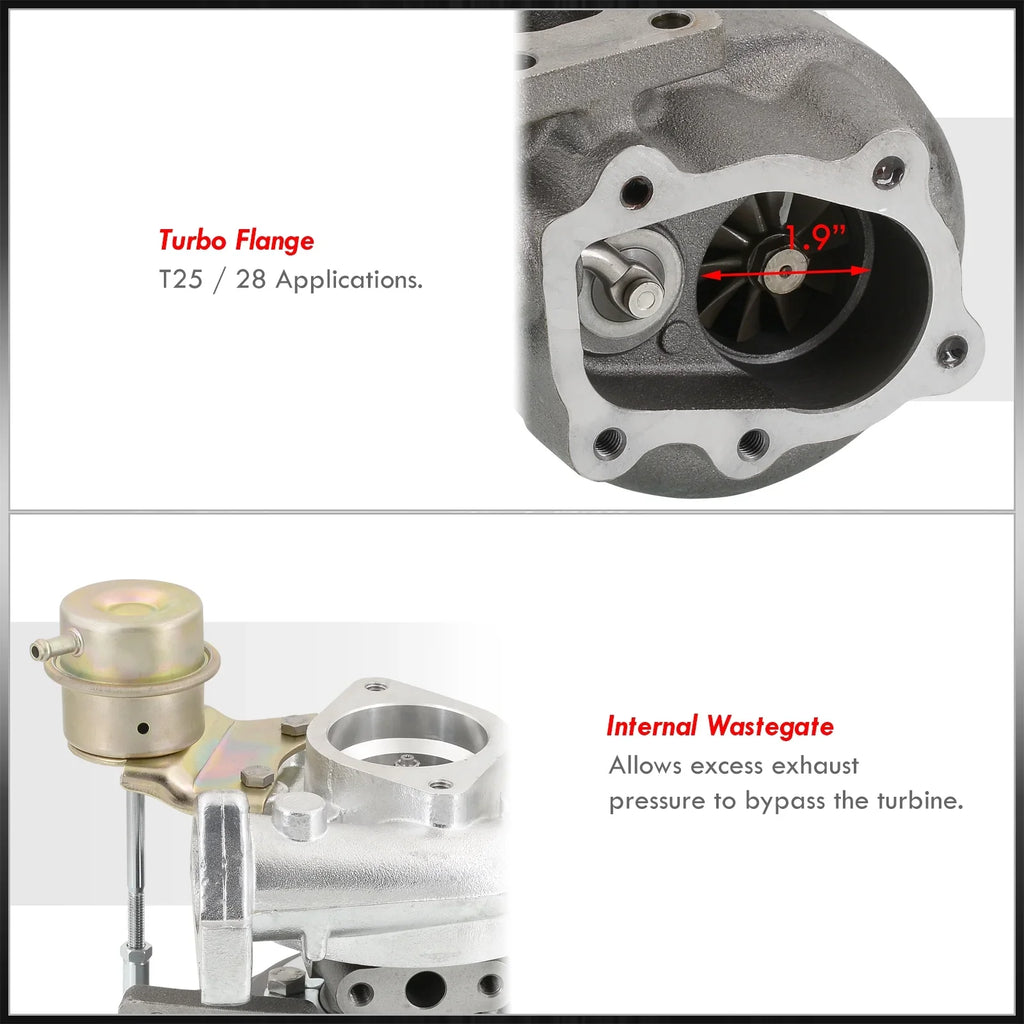Distributors   Hybrid Turbo Charger Oil & Water Cooled Turbocharger + Wastegate 0.86 / Turbine 0.60  Compressor Ball Bearing 5-Bolt Outlet Flange Compatible/Replacement For Universal Car