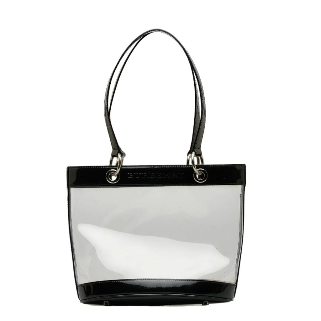 Pre-Owned Burberry Nova Check Embossed Clear Bag Handbag Tote Beige Black Vinyl Leather Canvas Ladies  (Good)