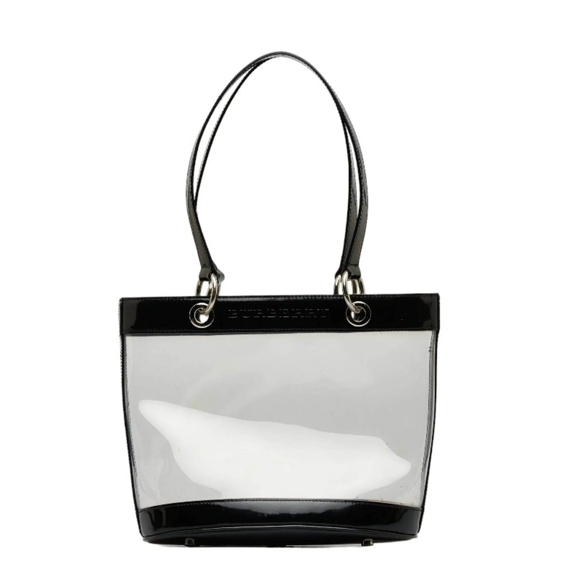 Pre-Owned Burberry Nova Check Embossed Clear Bag Handbag Tote Beige Black Vinyl Leather Canvas Ladies  (Good)