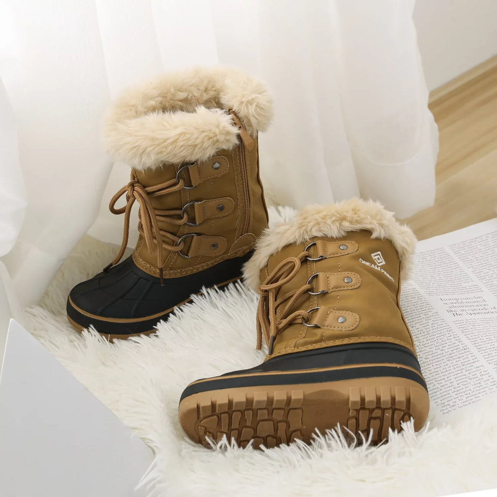 Dream Pairs Boys Girls Toddler Kids Ankle Winter Snow Boots Faux Fur-Lined Soft Boots Shoes Warm   Size 1 Little Kid