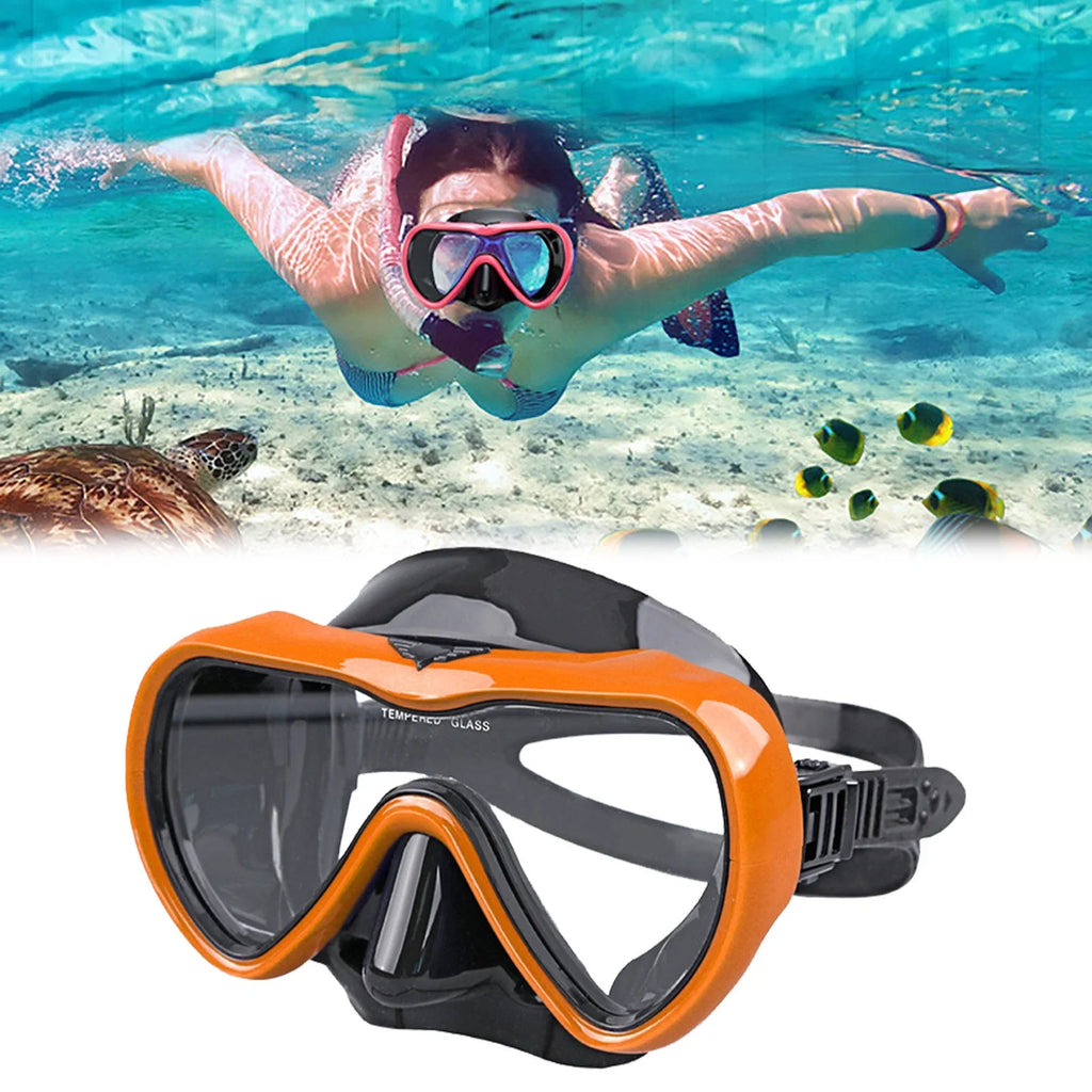 toughened Glass Single Lens Diving Goggles Adult Snorkeling Face Deep Diving Lung Silicone Divingmask Large Frame Swimming Goggles