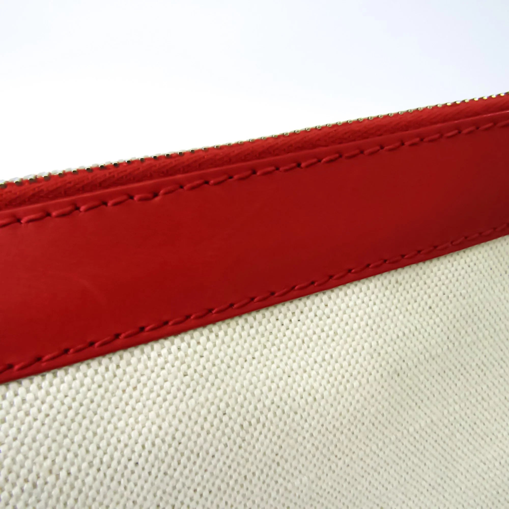 Pre-Owned Balenciaga 373840 Women's Leather,Canvas Clutch Bag,Pouch Beige,Red Color (Good)