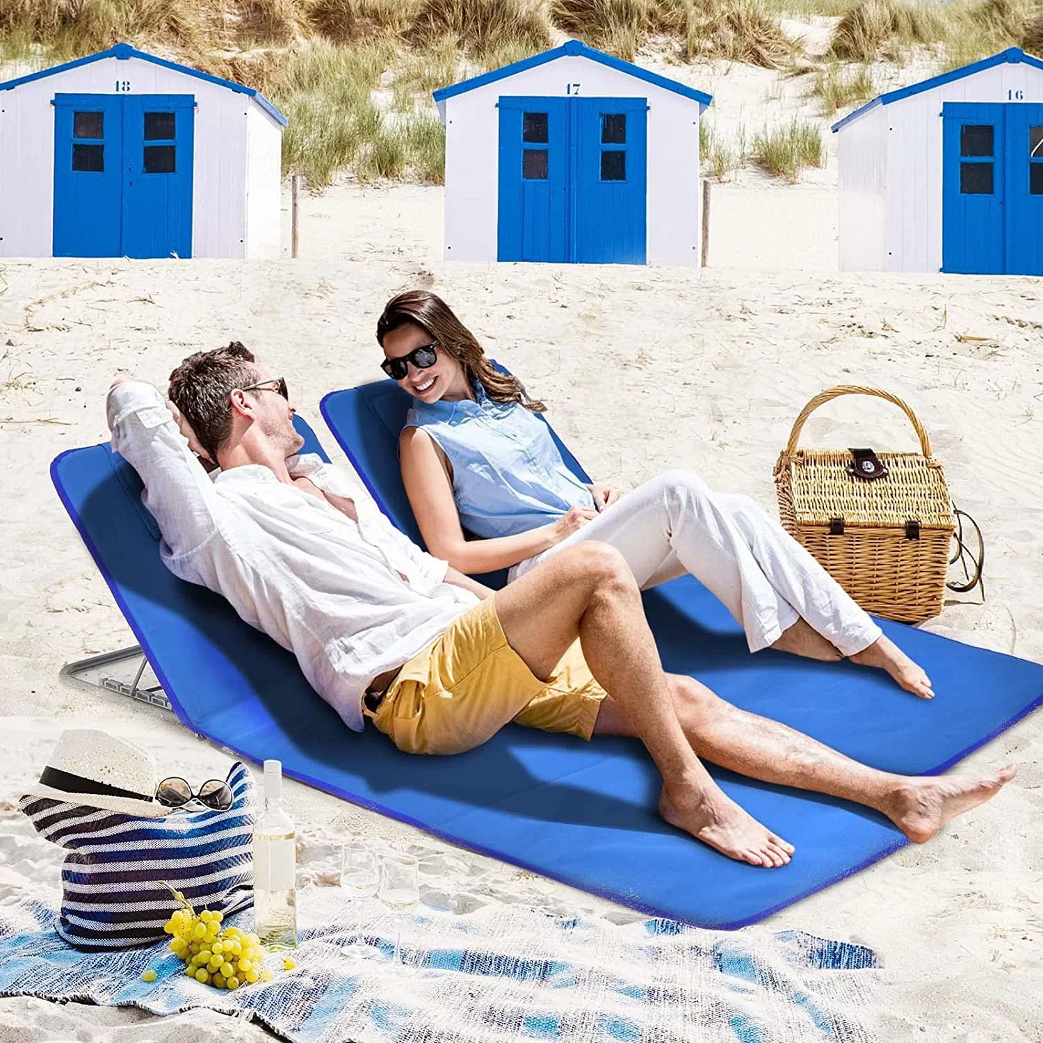 Beach Chairs for Adults with Side Table, Folding Lounge Chairs, 5 Position Adjustable Lawn Chair for Sunbathing, Camping, 2-Pack Set