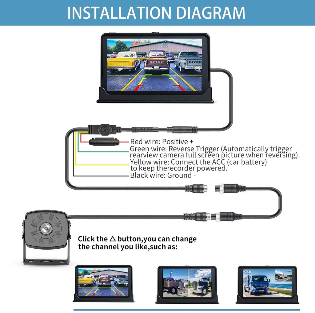Erapta Backup Camera with 7'' Monitor Rear View Camera  with 1080P Advanced Recording Function,  Waterproof, Night Vision for /Pickup/Truck/Trailer/Bus
