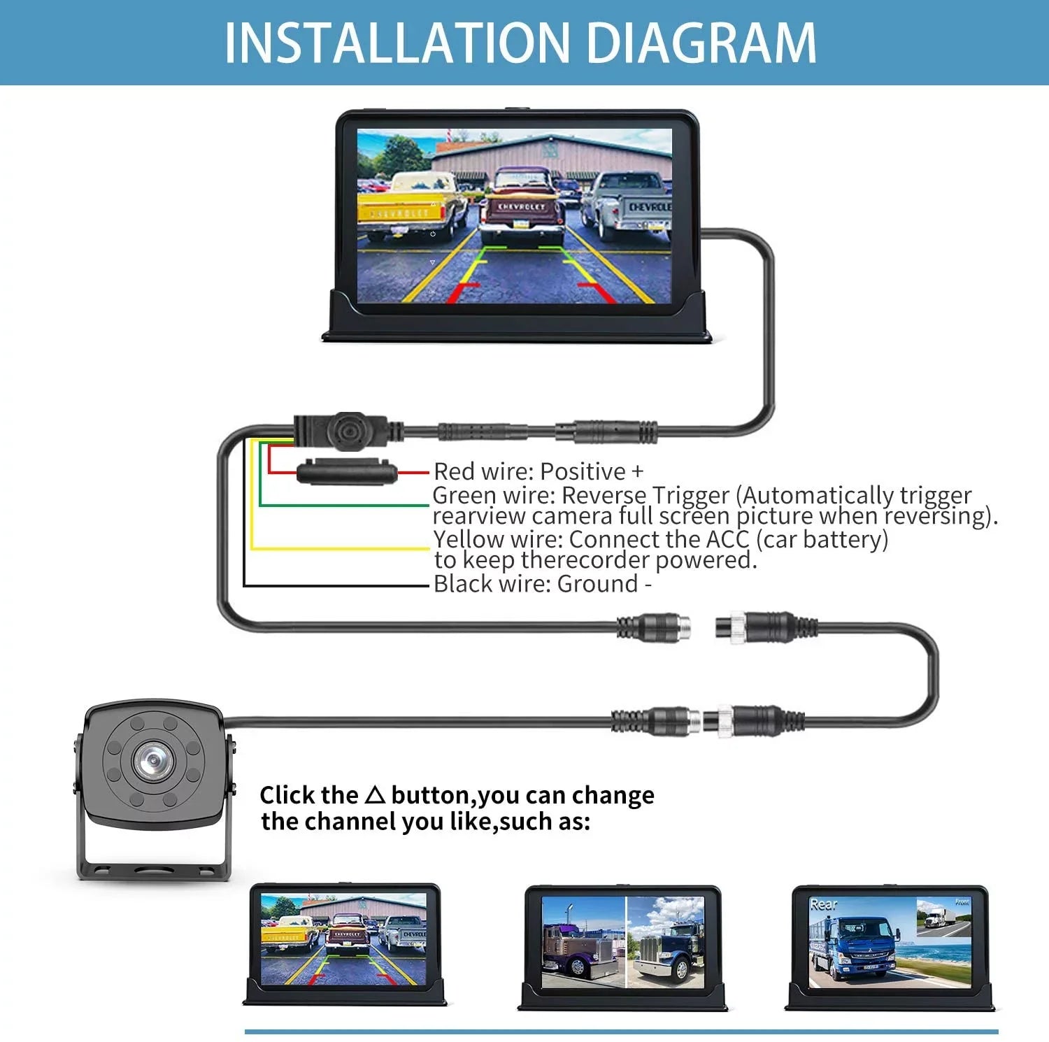 Erapta Backup Camera with 7'' Monitor Rear View Camera  with 1080P Advanced Recording Function,  Waterproof, Night Vision for /Pickup/Truck/Trailer/Bus