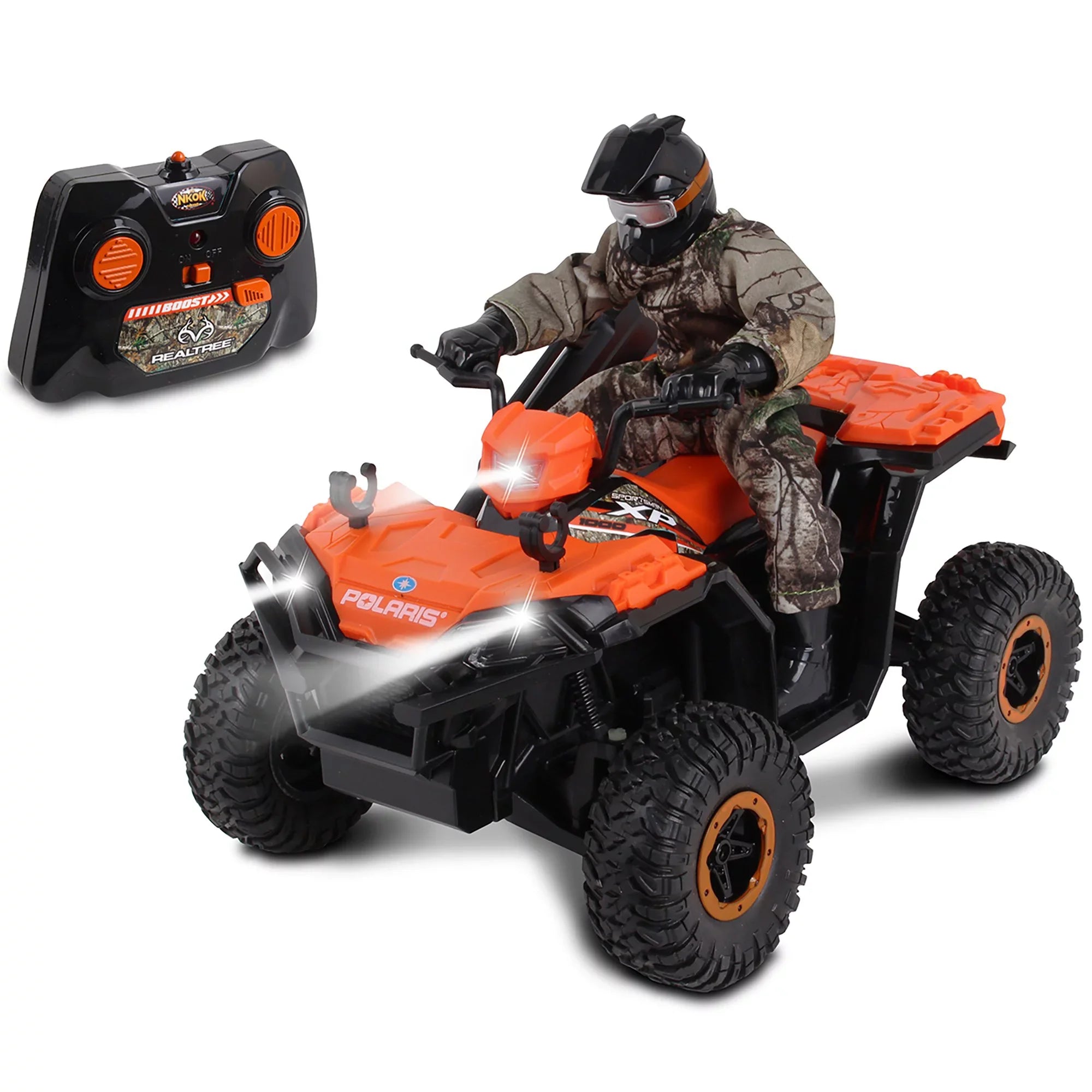 RealTree 1:8 Scale Radio Control Polaris Sportsman  - #81433, With Turbo Boost & Rider, 2.4 GHz , RealTree Edge Camouflage, Officially Licensed, Ages 6+