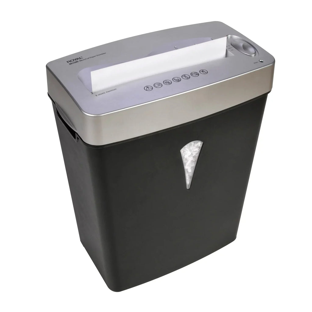 Royal  Paper Shredder - Micro Cut - 5 Per Pass - for shredding Paper, Credit Card - 0.157" x 0.394" Shred Size - 4 gal Wastebin Capacity - Black, Silver