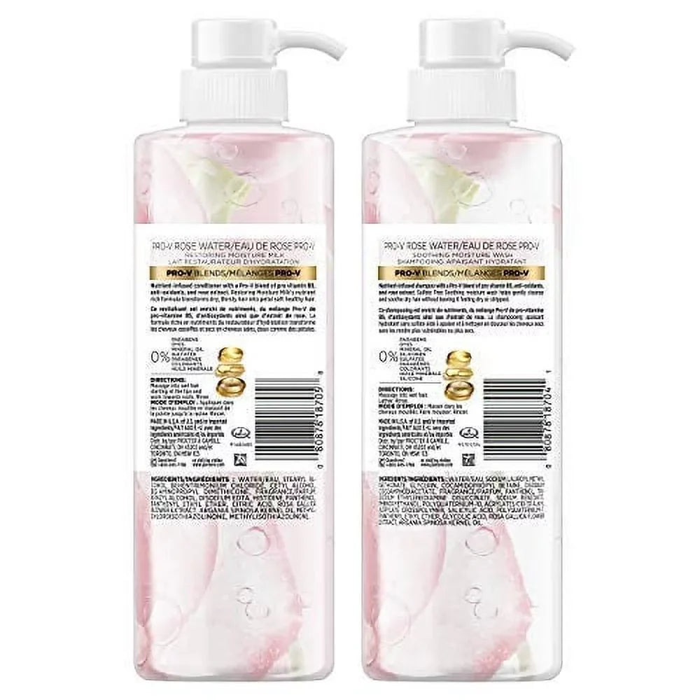 Pantene, Shampoo and Sulfate Free Conditioner Kit, Paraben and Dye Free, Pro- Blends, Soothing Rose Water, 17.9 fl oz, Twin Pack Rosewater Kit