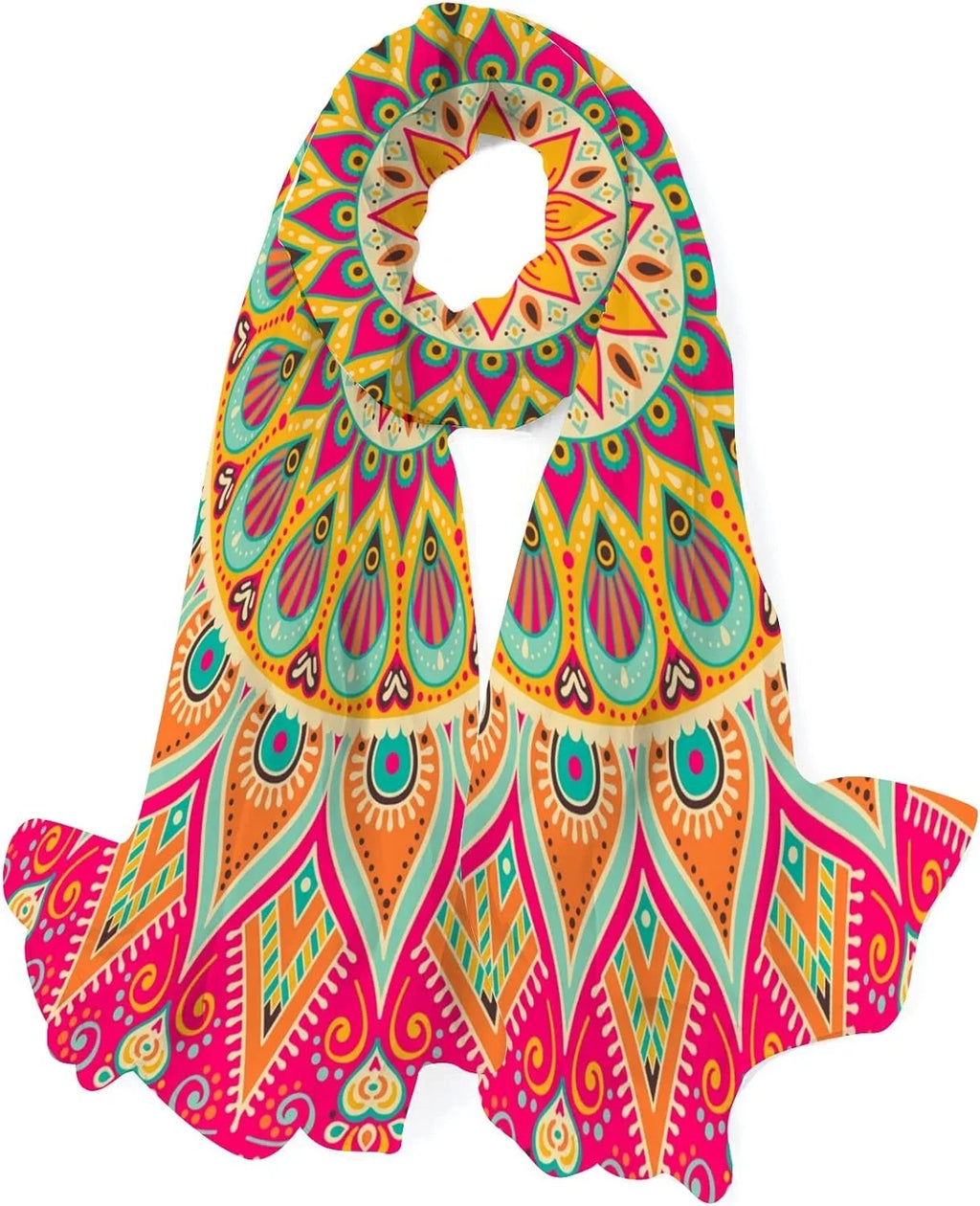 Hyjoy Floral Mandala Long Silk Neck Scarf Lightweight Shawl Wrap Scarves for Women Girls