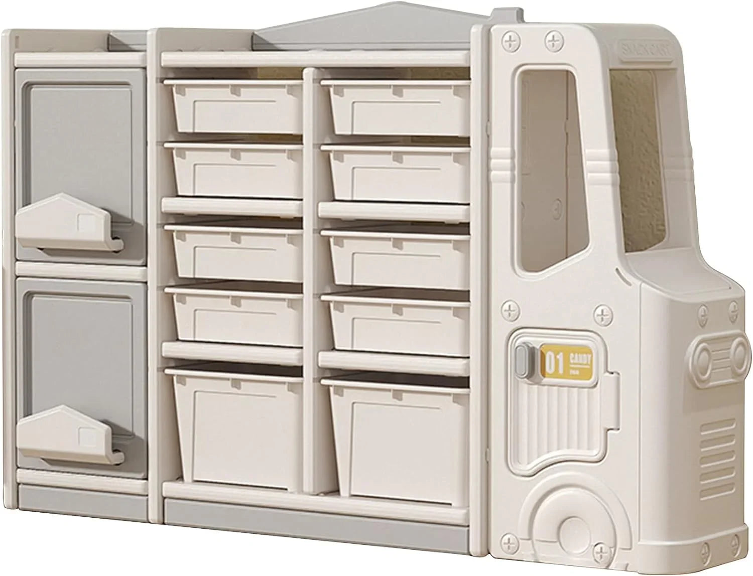 LLBIULife Toy Organizer  Multi-Functional Bookshelf and Toy Box  Closed Cabinet and Pull-Out Drawer for Playroom  Children's Bedroom and Nursery. (10 Organizer Boxes + 2 Organizer Cab