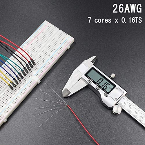 Premium Breadboard Jumper Wires Male Female Square Head 0.1'' 26AWG 5 Colors 100-Pack, Now with 30% More Red and Black Jumpers, by Hellotronics (30cm, Female-Female)