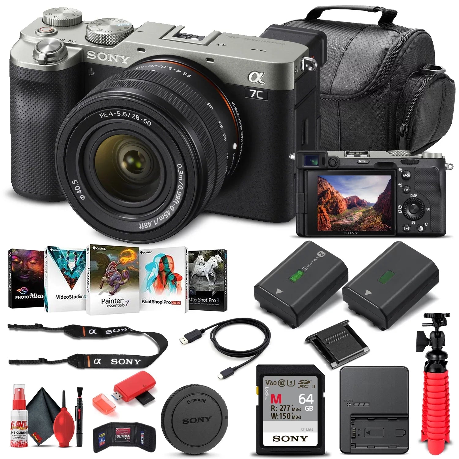 Sony Alpha a7C Mirrorless Camera / 28-60mm Lens Silver / - Basic Bundle