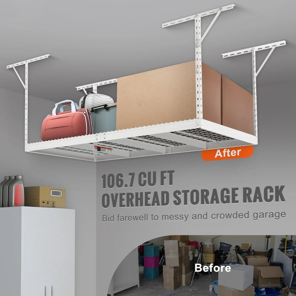 Overhead Adjustable Garage Storage Rack 48x96" Ceiling Rack 600 lbs White
